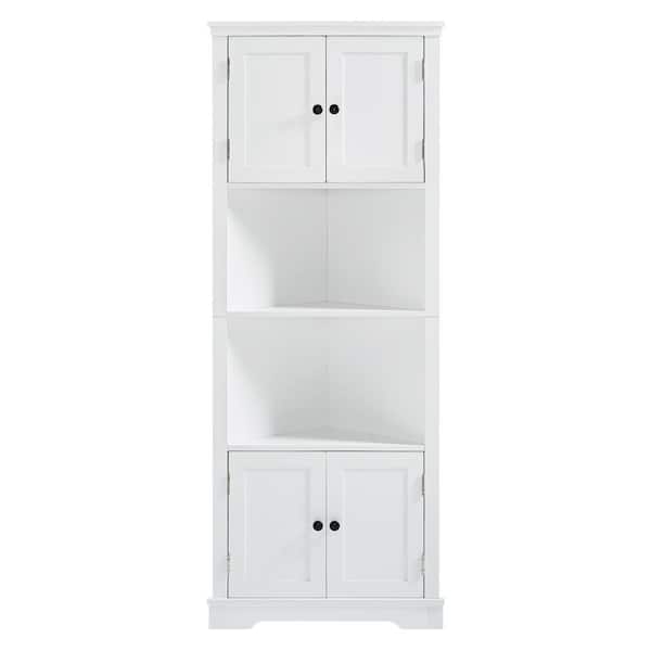 Nestfair 26 in. W x 13.9 in. D x 67 in. H Freestanding White Corner Linen Cabinet with Doors and Adjustable Shelf