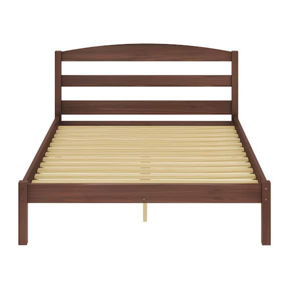 Dwell Home Inc Alexander Brown Mahogany Wood Frame, Full Platform Bed with Headboard and Wooden Slat Support