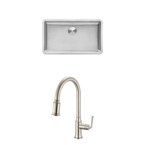 Simoni Brushed Nickel Pull Down Kitchen Faucet and Modena 27 in. Undermount Stainless Steel Sink Combo