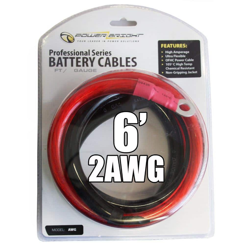 Power Bright 2-AWG6 2 AWG Gauge 6-Foot Professional Series Inverter Cables 2000-2500 Watt