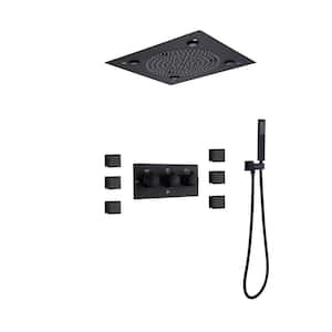 Thermostatic 12 in. 6 -Jet Ceiling Mount LED Rainfall Shower System with side Jet Bathroom Shower Mixer Set In Black