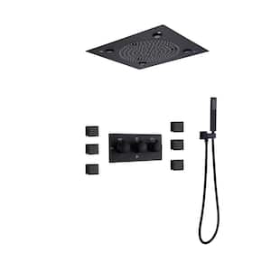 12 in. 6-Jet Thermostatic Ceiling Mount LED Rainfall Shower System with Bathroom Shower Mixer Set in Black