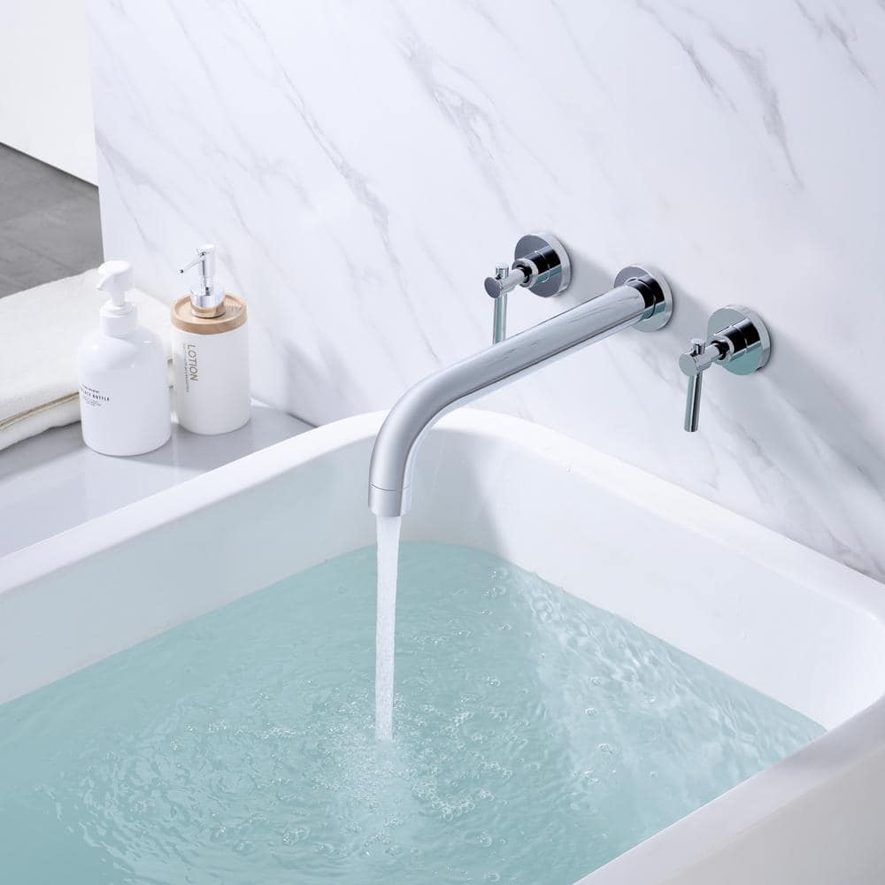 Chrome Double Handle Wall Mount Tub Filler Faucet