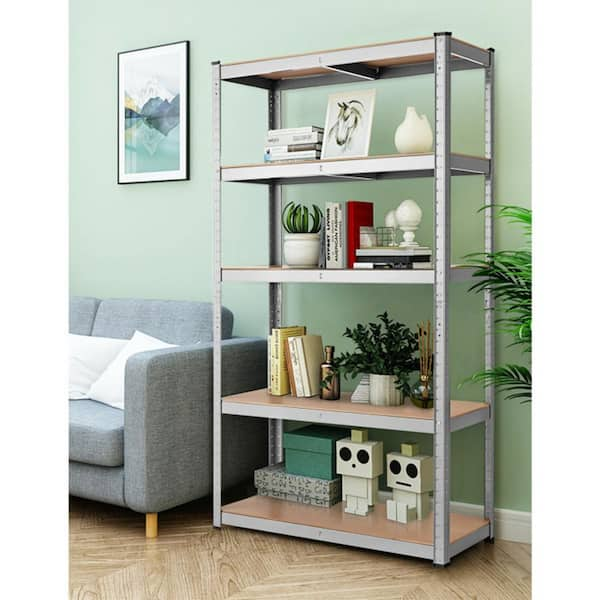 FORCLOVER 35.5 in. W x 71 in. H x 16 in. D Silver Steel Heavy Duty 5-Tier Boltless Garage Storage Industrial Shelving Unit