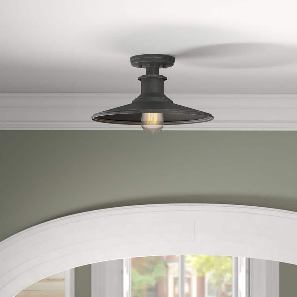 Aurora 14" Weathered Pewter Aluminum Semi Flushmount Light