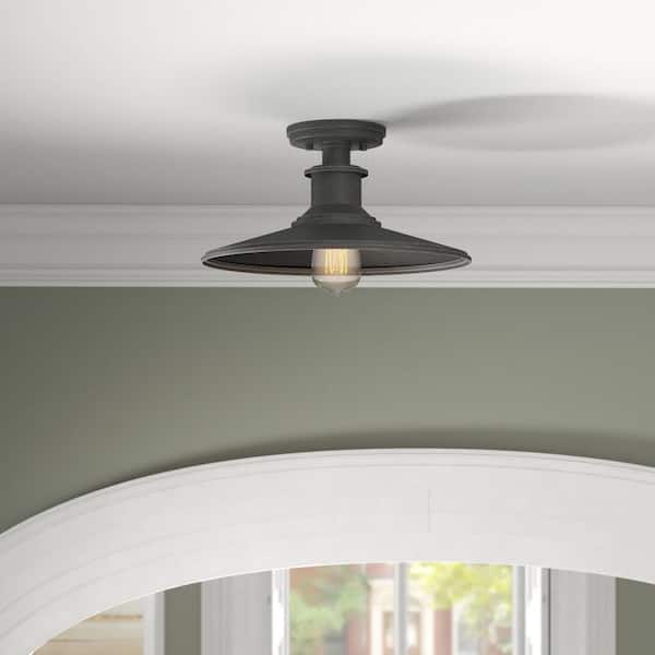 14 in. Aurora 1-Light Weathered Pewter Ceiling Light Semi Flush Mount