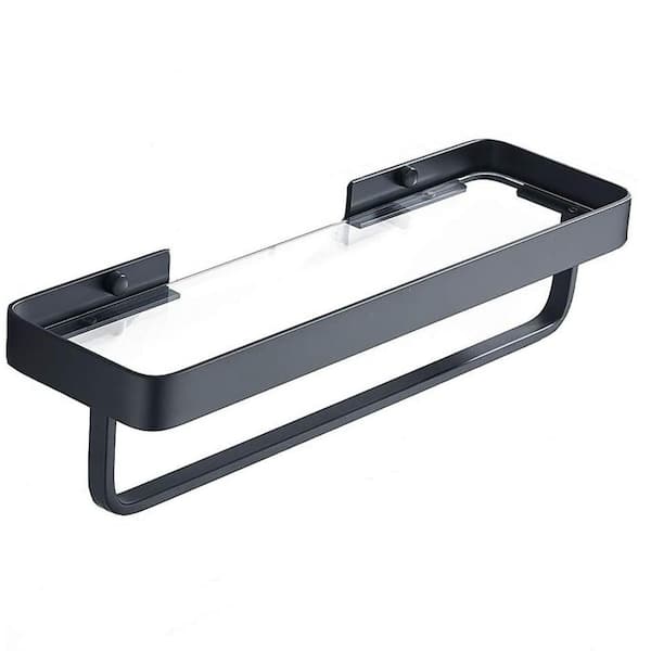 Cubilan 15.7 in. W x 4.65 in. D Matte Black Decorative Wall Shelf, Bathroom Tempered Glass Shelf