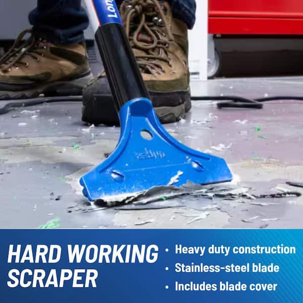 4 in. Long Handle Floor Scraper - Removes Tape, Gum, and Adhesives with Stainless Steel Blades
