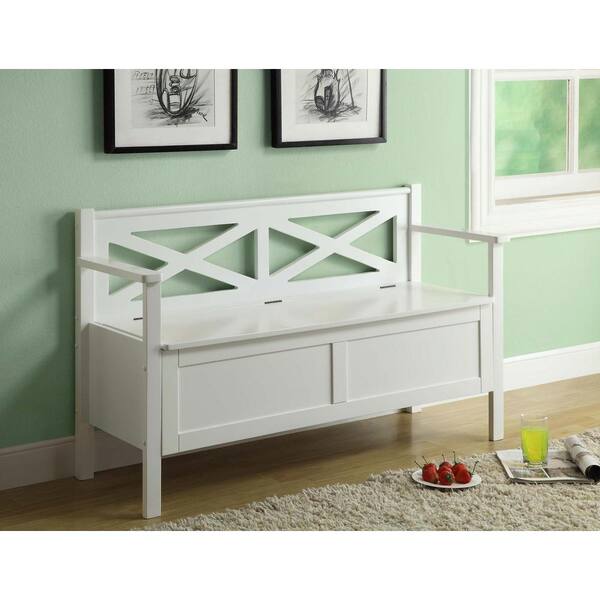 Monarch Specialties 50 in. L Solid Wood Bench with Storage in White