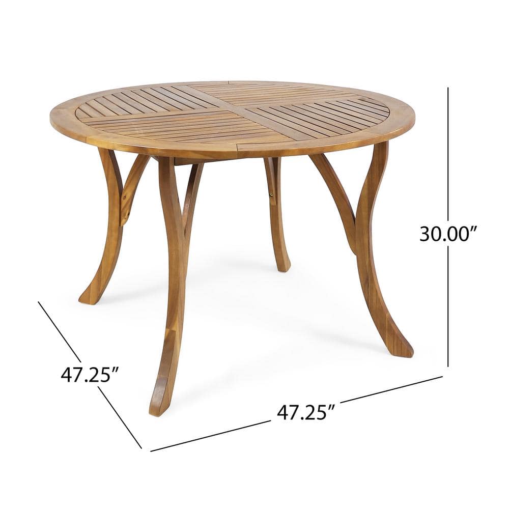 Teak Brown Round Patio Dining Set with Cream Cushions, Seats 4