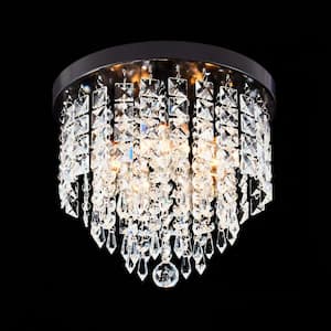 11 in. 5-Light Oiled Bronze Flush Mount Chandelier with K9 Crystals