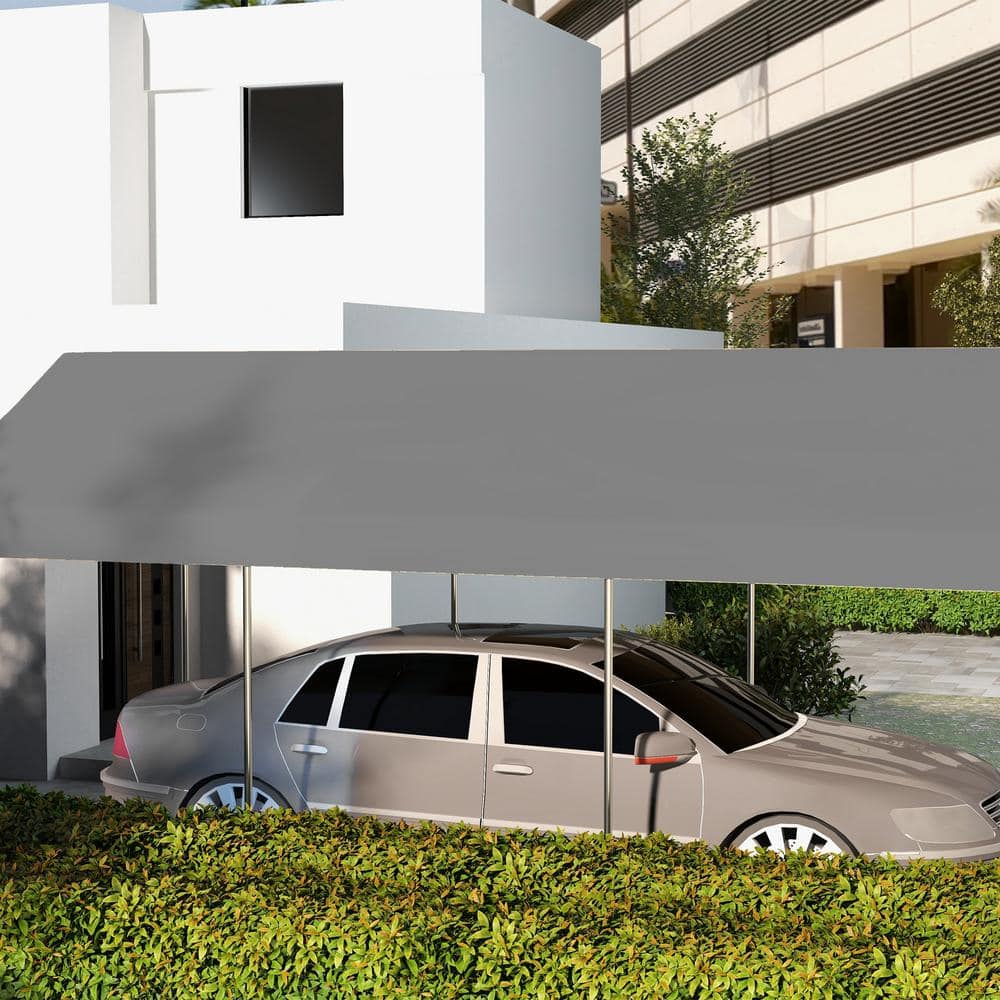 Dark Gray Polyethylene Carport Canopy Replacement Cover with Bungee Cords