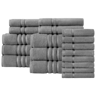 Turkish Cotton Ultra Soft 18-Piece Bath Towel Set in Charcoal