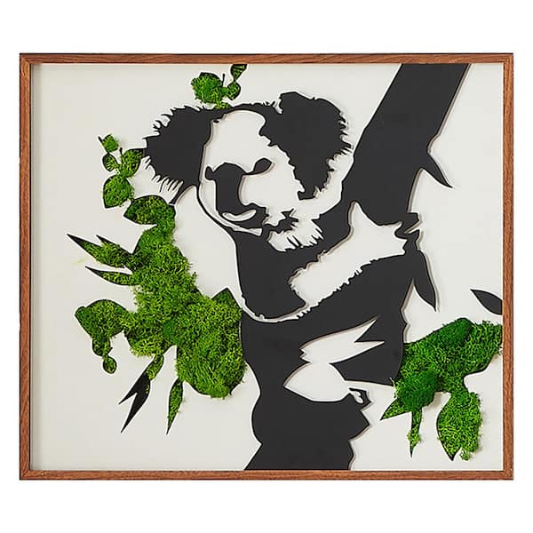 Unbranded 21 in. W x 18 in. H Green Koala Metal Art Moss Wall Decor, Natural Design with Lush Preserved Moss, Fusion of Nature