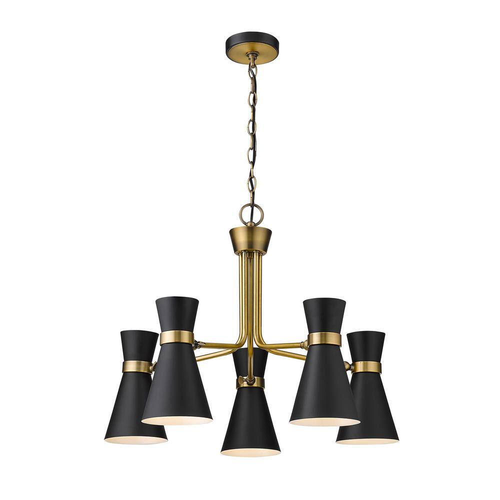Matte Black and Brass 5-Light Steel Chandelier