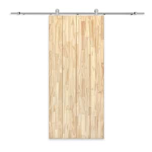 30 in. x 80 in. Natural Solid Wood Unfinished Interior Sliding Barn Door with Hardware Kit