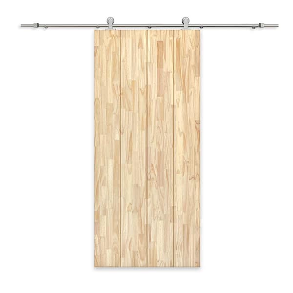 CALHOME 36 in. x 80 in. Natural Pine Wood Unfinished Interior Sliding Barn Door with Hardware Kit