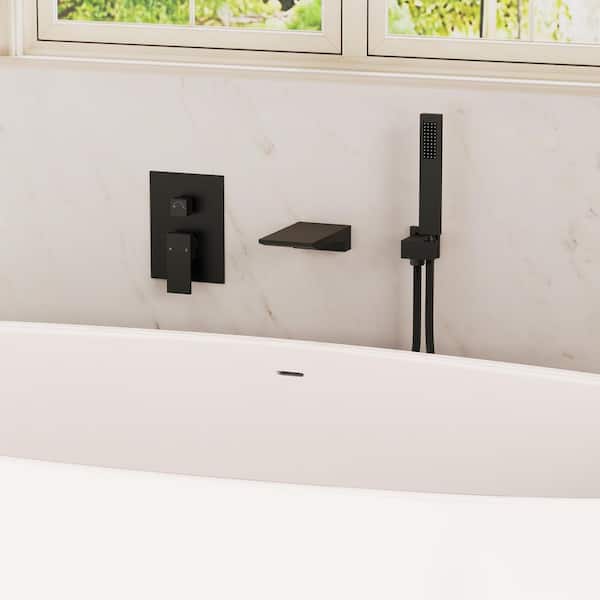 Wall Mount Tub Faucet Single Handle 2.5 GPM 2-Spray Tub and Shower Faucet in Matte Black Valve Included