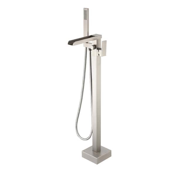 UKISHIRO Single-Handle Freestanding Floor Mount Roman Tub Faucet Bathtub Filler with Hand Shower in Brushed Nickel
