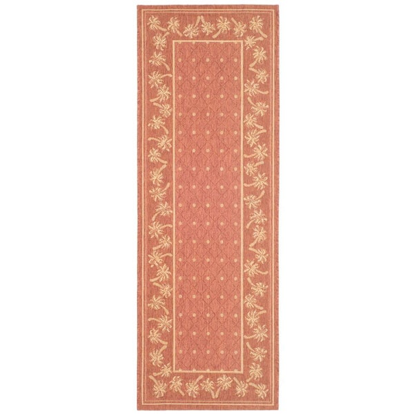 SAFAVIEH Courtyard Rust/Sand 2 ft. x 7 ft. Floral Indoor/Outdoor Patio  Runner Rug