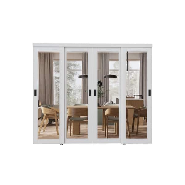 96 in. x 80 in. 1 Lite Mirror Glass White Finished Interior Closet Bypass Sliding Door with Hardware