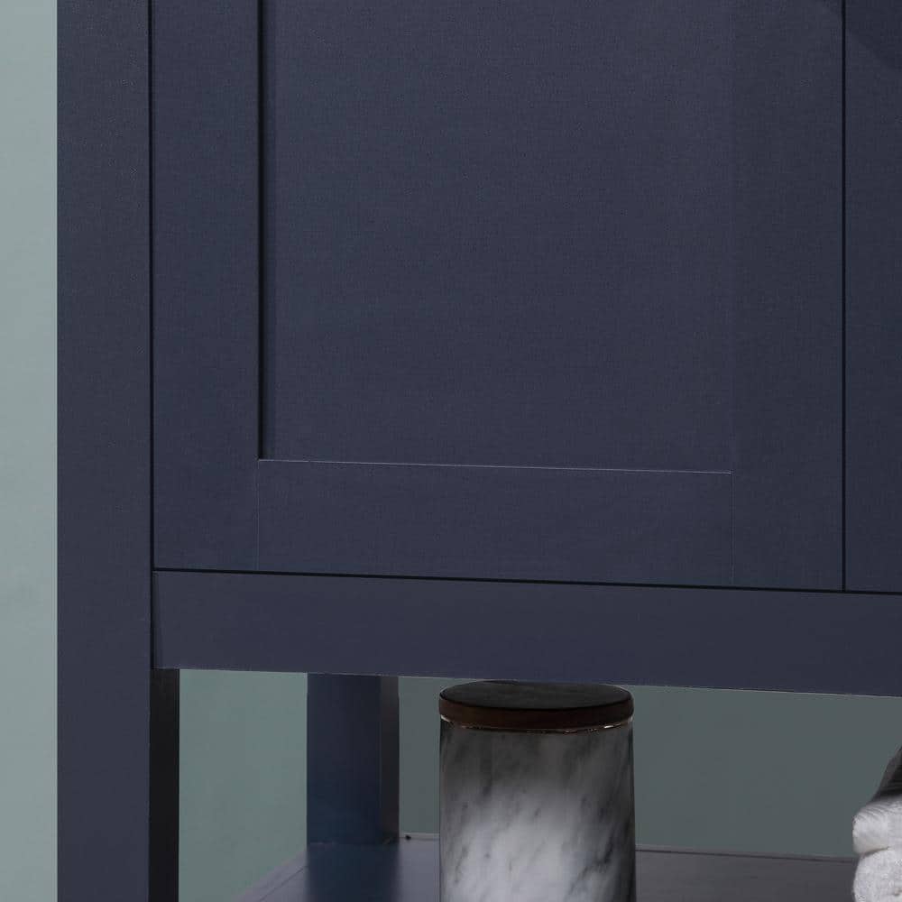 Midnight Blue Freestanding Bathroom Vanity with Marble Top, 30 Inch
