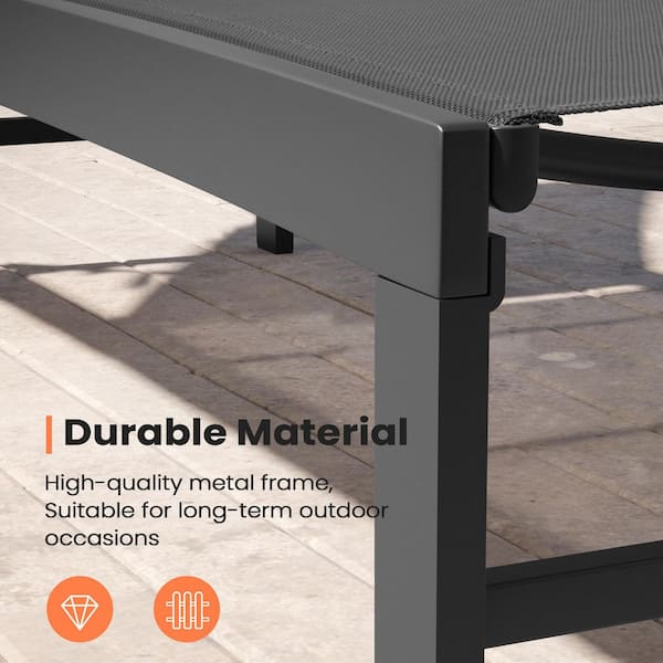 All-Weather 2-Piece Outdoor Chaise Lounge 6-Position Adjustable Metal Patio Lounge Chairs in Black for Beach, Yard, Pool