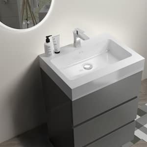 24.0 in. W x 18.1 in. D x 37 in. H Modern Simplicity Freestanding Bathroom Vanity with 3 Drawers, White Gel Sink in Gray
