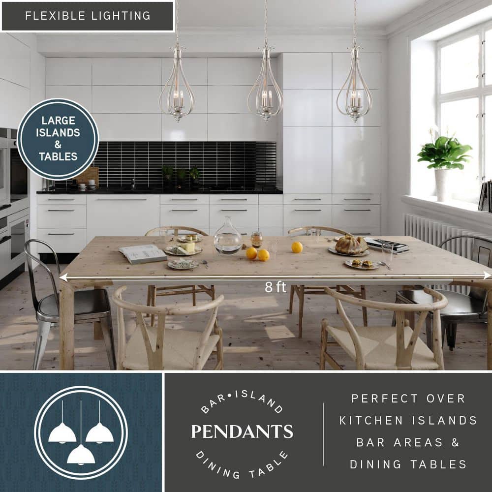 Monrovia Brushed Nickel 3-Light Pendant with Frosted Glass