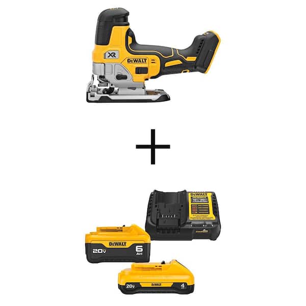 20V MAX XR Cordless Barrel Grip Jigsaw, (1) 20V 6.0Ah and (1) 20V 4.0Ah Batteries, and Charger
