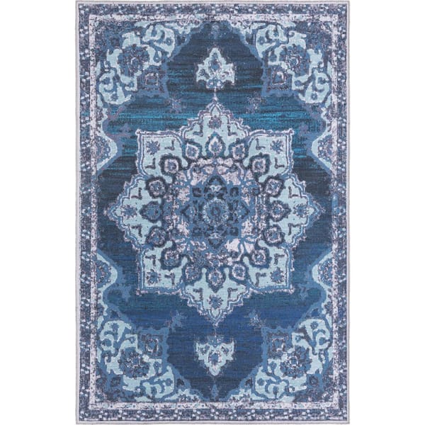 Unique Loom Renaissance Roma Navy Blue 5 ft. x 8 ft. Machine Washable Area Rug
