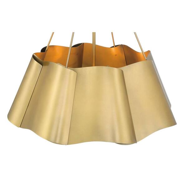 Minka Lavery - Waveform 60-Watt 4-Light Legacy Brass Round Pendant Light with Etched Seeded Glass and Metal Shades, No Bulbs Included