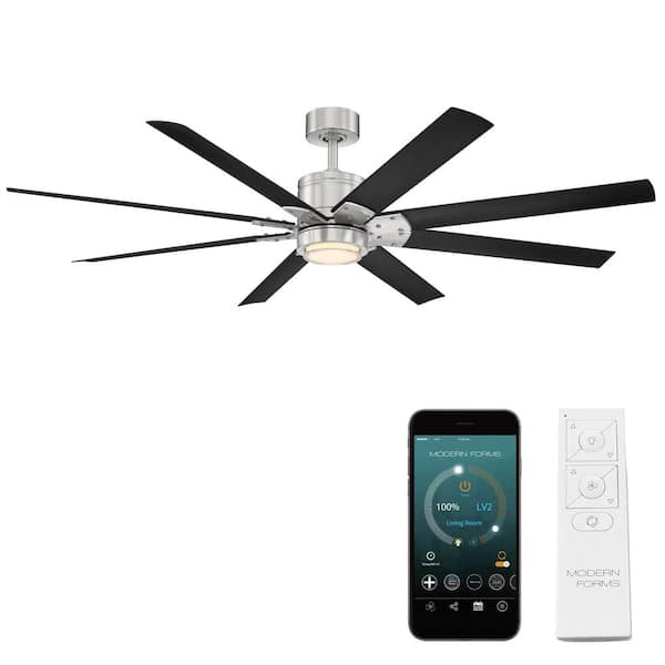 Modern Forms Renegade 66 in. Integrated LED Indoor and Outdoor 8-Blade Smart Brushed Nickel Black Ceiling Fan with Remote 3000k