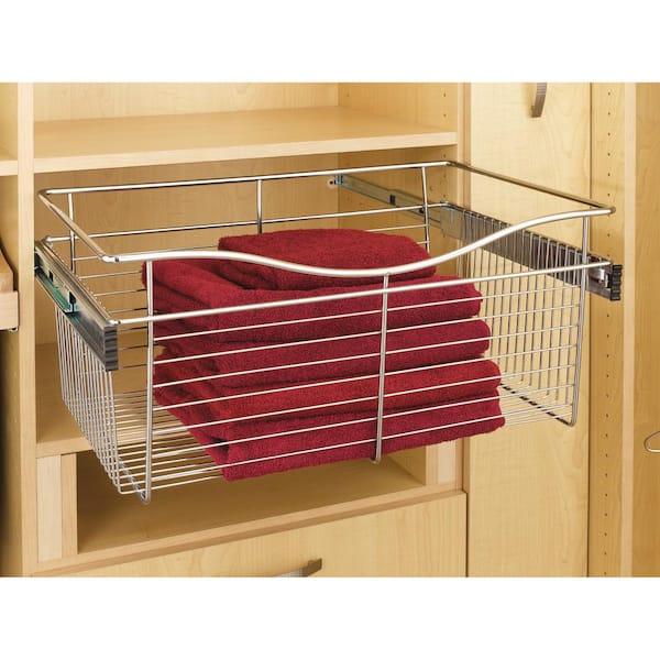 Rev-A-Shelf CB-241411SN-3, Pull-Out Wire Closet Basket, 24 W x 14 D x 11 H,  Satin Nickel