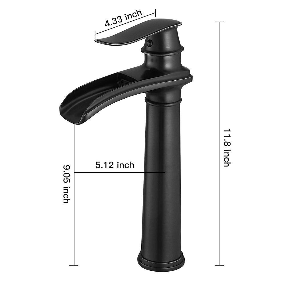 Matte Black Brass Waterfall Vessel Sink Faucet with Pop-Up Drain