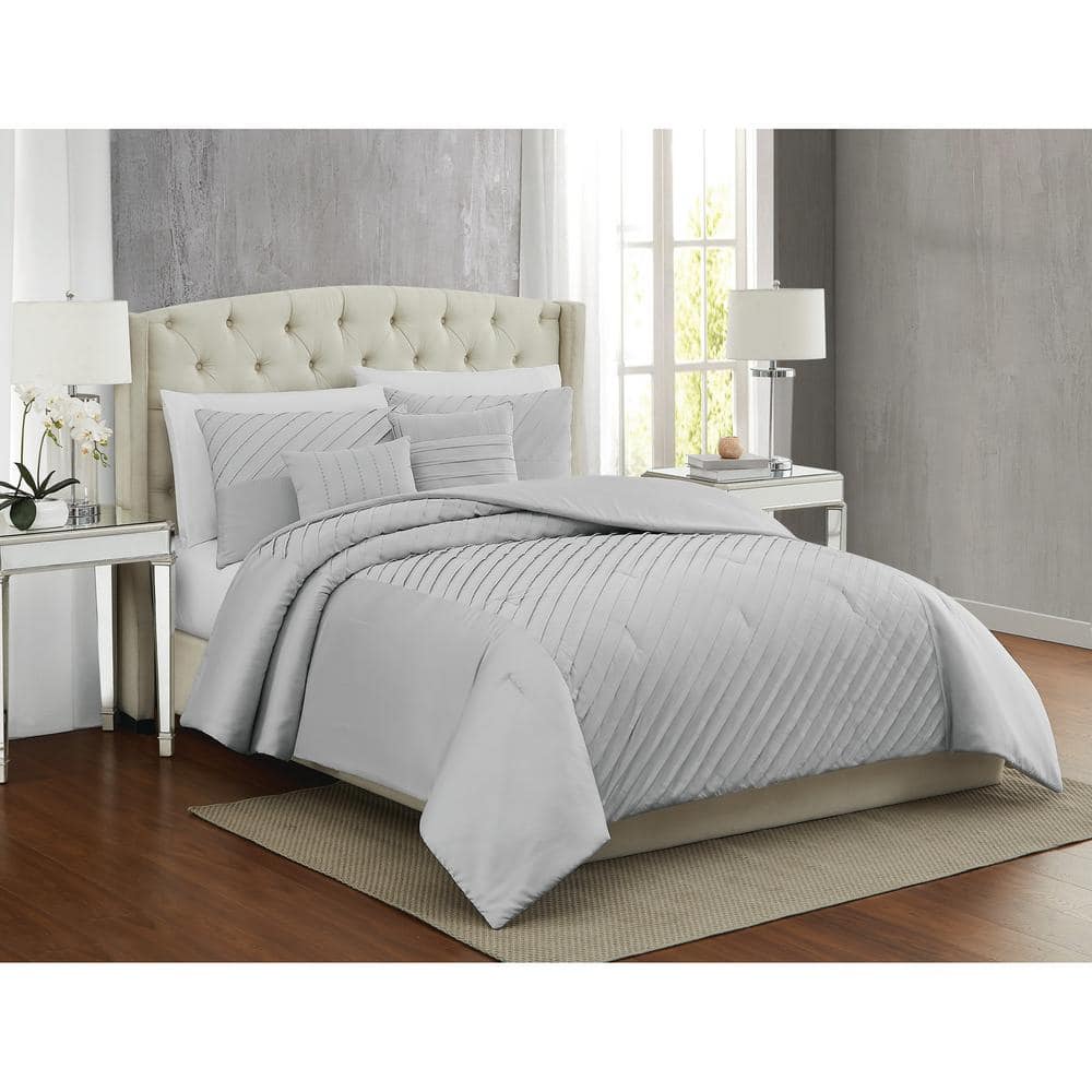 James Pleated Gray King Microfiber Bed in a Bag Set