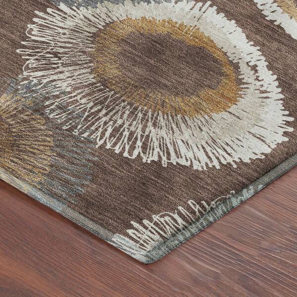 Mayfield Premium Machine Washable Abstract AMF2278 Brown 3 ft. x 5 ft. Area Rug