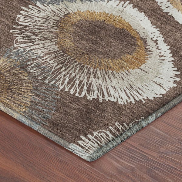 Mayfield Premium Machine Washable Abstract AMF2278 Brown 5 ft. x 7 ft. 6 in. Area Rug