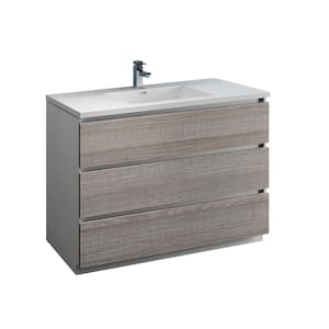 Lazzaro 48 in. Modern Bathroom Vanity in Glossy Ash Gray with Vanity Top in White with White Basin