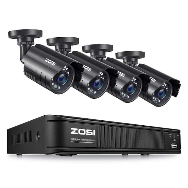 ZOSI 8-Channel H.265+ 5MP-Lite DVR Outdoor Security Camera System with 4 1080p Wired Outdoor Bullet Cameras