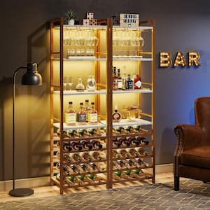 Halsey White and Gold 9-Tier Freestanding Wine Rack with Glass Holder and Shelves, 20 Bottles Industrial Bar Cabinet