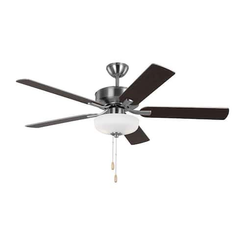 Linden 52 in. Transitional Indoor Brushed Steel Ceiling Fan with Silver/American Walnut Reversible Blades and Light Kit Ceiling Fans With Lights