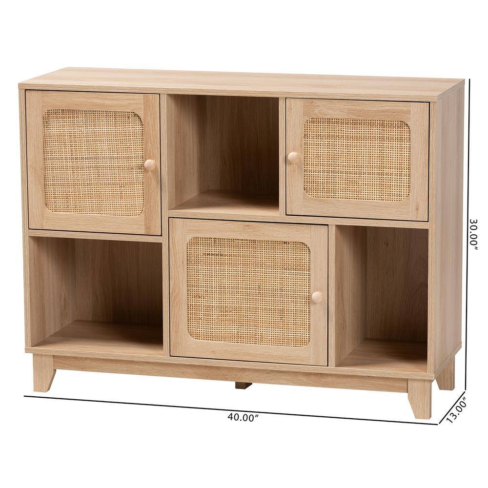Elsbeth Light Brown Wood and Rattan 3-Door Sideboard