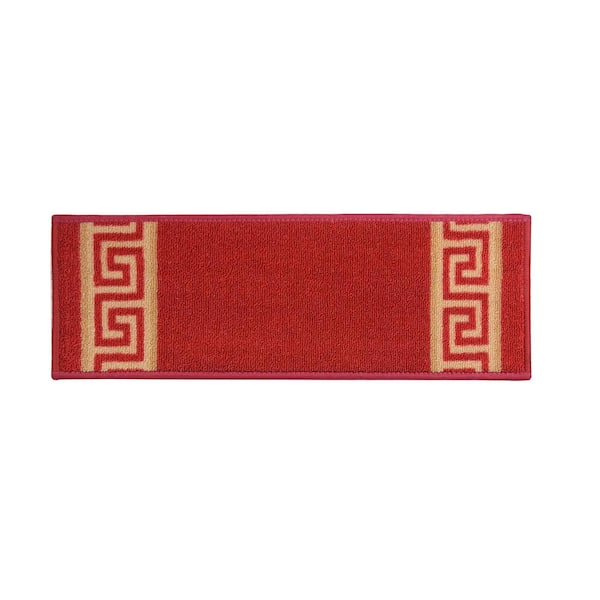 RugStylesOnline Meander Custom Size Red 10 in. x 36 in. Indoor Carpet Stair Tread Cover Slip Resistant Backing (Set of 13)