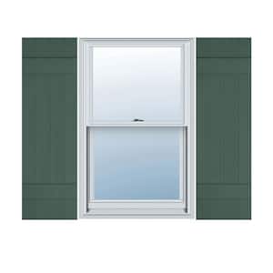 14 in. W x 39 in. H Vinyl Exterior Joined Board and Batten Shutters Pair in Forest Green