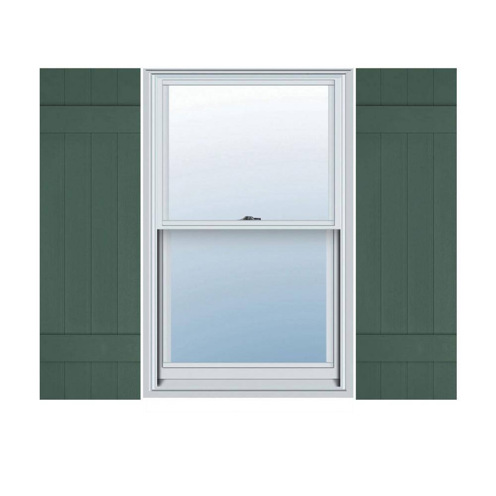 14 in. W x 47 in. H Vinyl Exterior Joined Board and Batten Shutters Pair in Forest Green