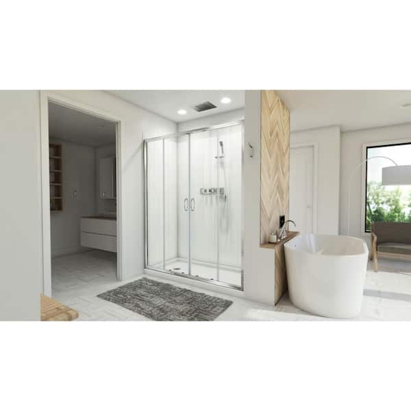 Visions 60 in. W x 78-3/4 in. H x 30 in. D Sliding Shower Door Base and White Wall Kit in Chrome