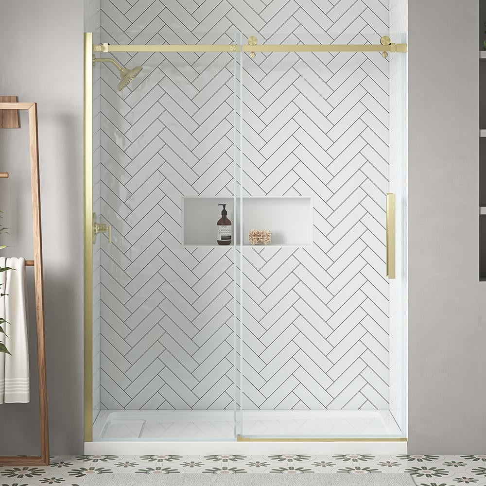 Waverly 58 1/2 in. - 60 in. W x 75.98 in. H Sliding Frameless Shower Door in Brushed Gold with Clear Glass price history on PriceWatchPro
