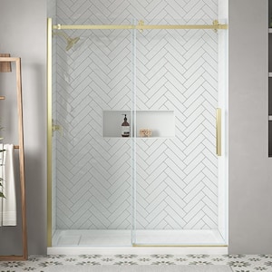 Waverly 60 in. W x 75.98 in. H Sliding Frameless Shower Door in Brushed Gold with Clear Glass