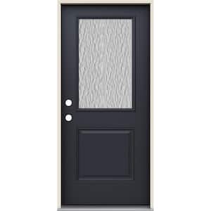 36 in. x 80 in. Right-Hand/Inswing 1/2 Lite Vapor Hammered Glass Black Steel Prehung Front Door